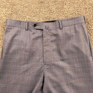 Brooks Brothers Pants 34x28 Gray Windowpane Wool Dress Slacks Flat Front